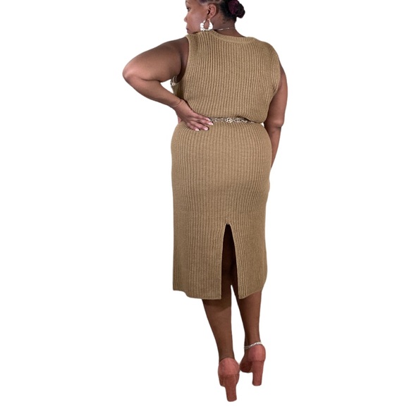 Dark Mustard Colored Sleeveless Sweater Dress - Picture 3 of 7